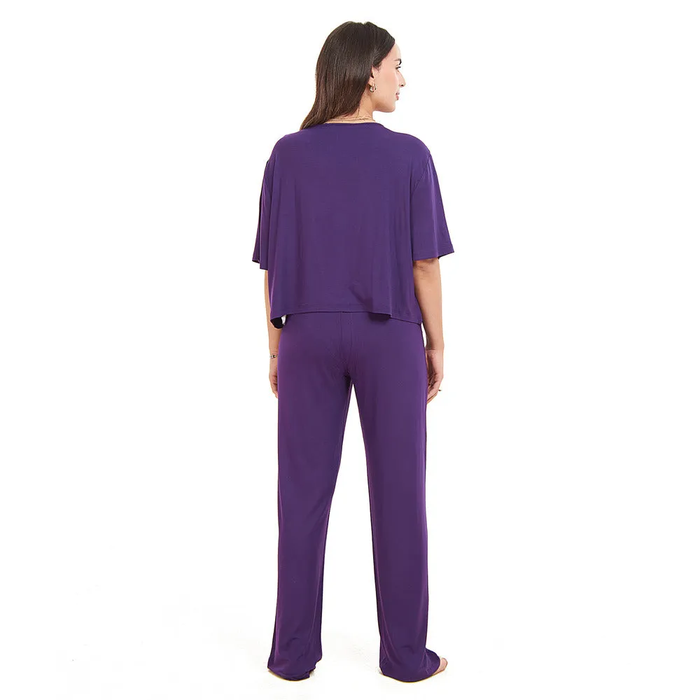 Women summer pajama set Purple Cropped top   pants