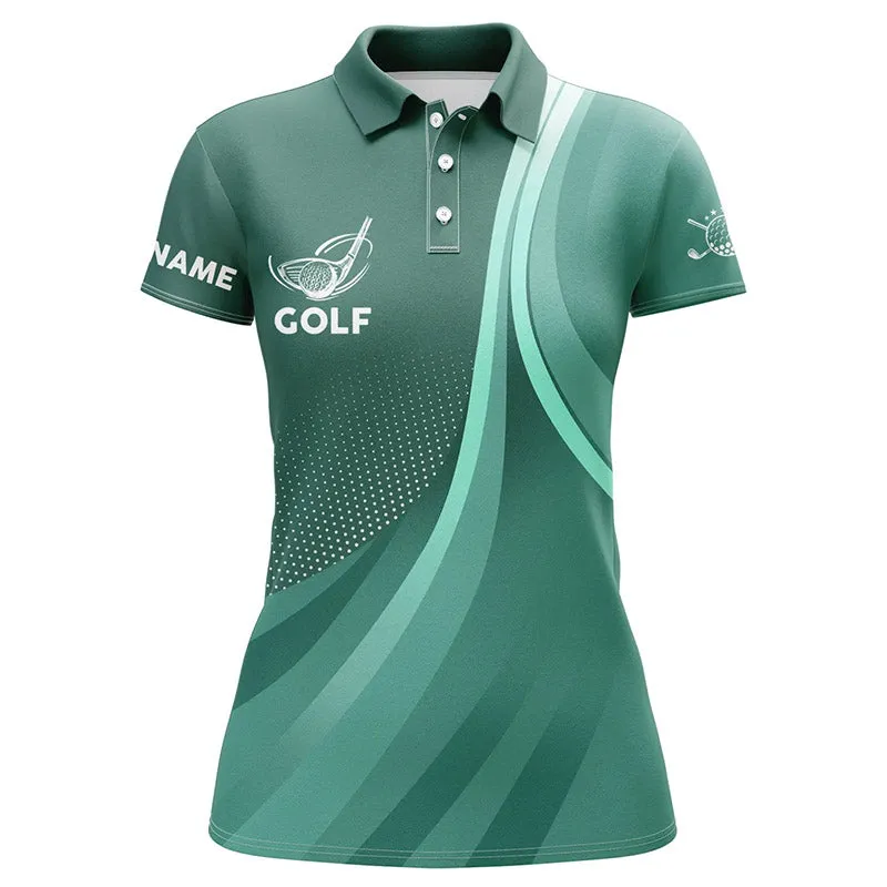 Womens Golf Polo Shirts Custom Name Green And White Golf Shirt, Tournament Golf Tops For Golf Lovers